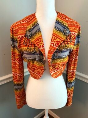 Vintage Farouche by Lori Weidner Cropped Jacket Beaded Southwestern Print Sz 4
